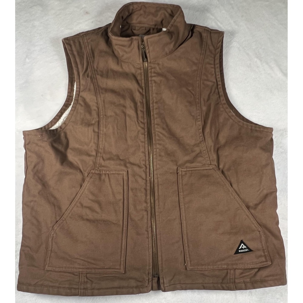 Ridgecut Toughwear Vest Womens Large Brown Sherpa Lined Canvas Workwear Full Zip